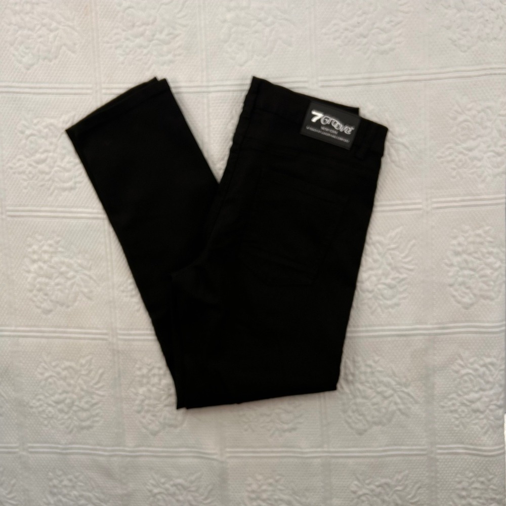 7 Groove New York‎ Black Denim Stretch Pants 34x30 Slim Straight Jeans